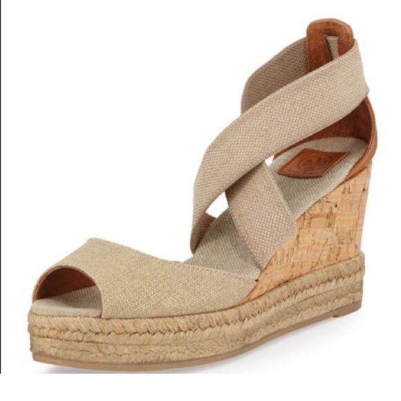 Tory Burch Women's Size 11 ‘Natanya’ Linen Blend Cork Espadrille Wedges - Picture 1 of 11